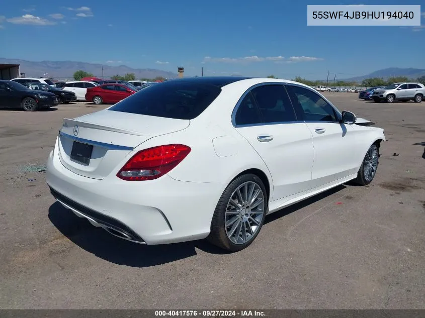 2017 Mercedes-Benz C 300 Luxury/Sport VIN: 55SWF4JB9HU194040 Lot: 40417576