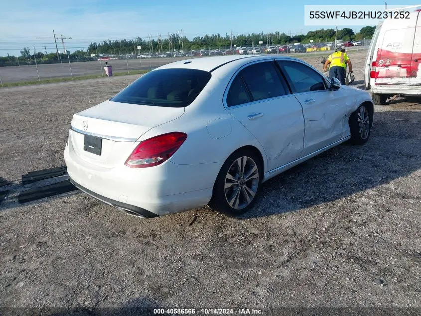 2017 Mercedes-Benz C 300 VIN: 55SWF4JB2HU231252 Lot: 40586566