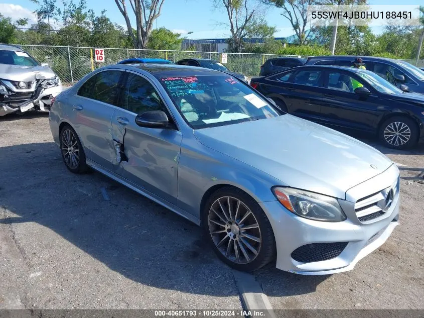 2017 Mercedes-Benz C 300 Luxury/Sport VIN: 55SWF4JB0HU188451 Lot: 40651793