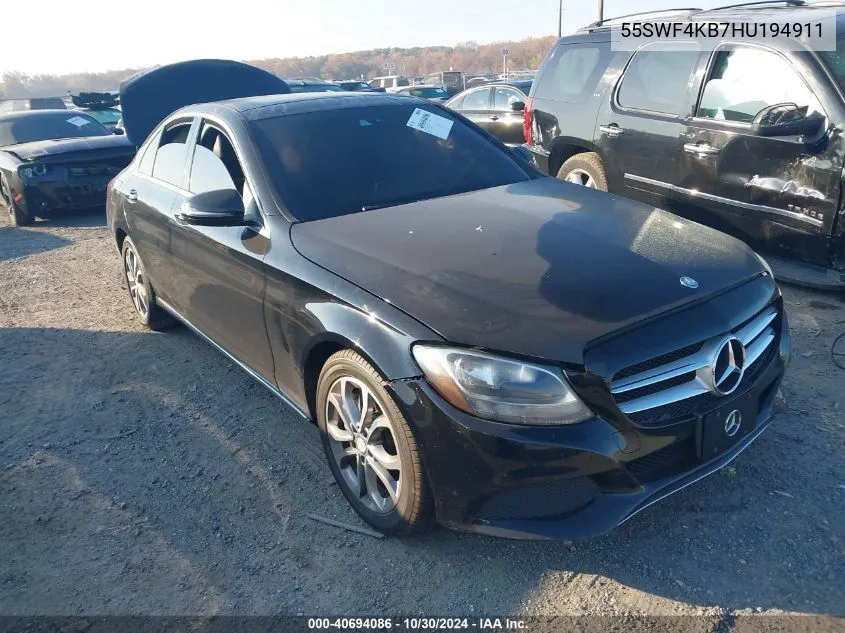 2017 Mercedes-Benz C 300 4Matic/Luxury 4Matic/Sport 4Matic VIN: 55SWF4KB7HU194911 Lot: 40694086