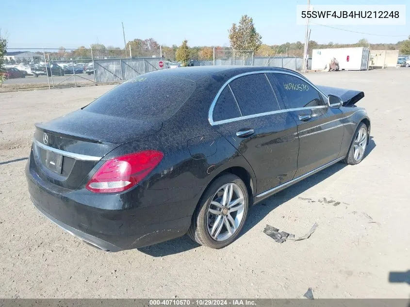 2017 Mercedes-Benz C 300 Luxury/Sport VIN: 55SWF4JB4HU212248 Lot: 40710570