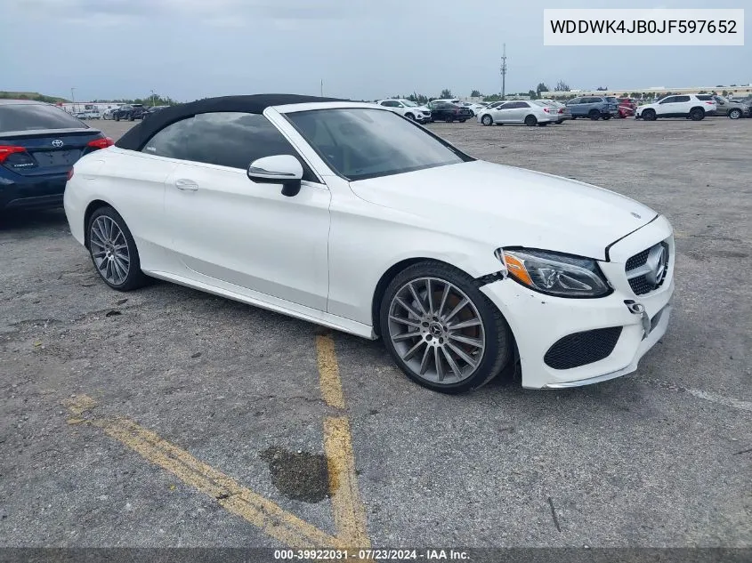 2018 Mercedes-Benz C 300 VIN: WDDWK4JB0JF597652 Lot: 39922031