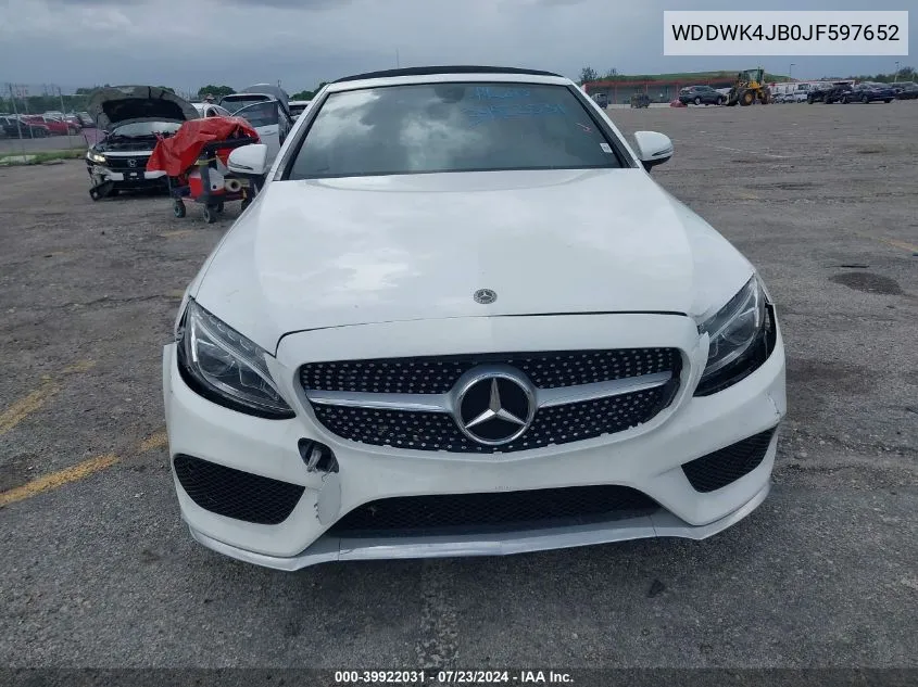 2018 Mercedes-Benz C 300 VIN: WDDWK4JB0JF597652 Lot: 39922031