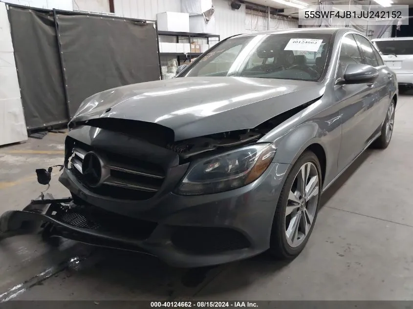 2018 Mercedes-Benz C 300 VIN: 55SWF4JB1JU242152 Lot: 40124662