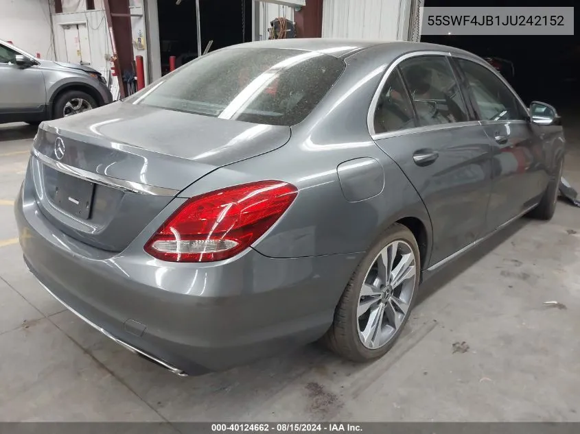 2018 Mercedes-Benz C 300 VIN: 55SWF4JB1JU242152 Lot: 40124662