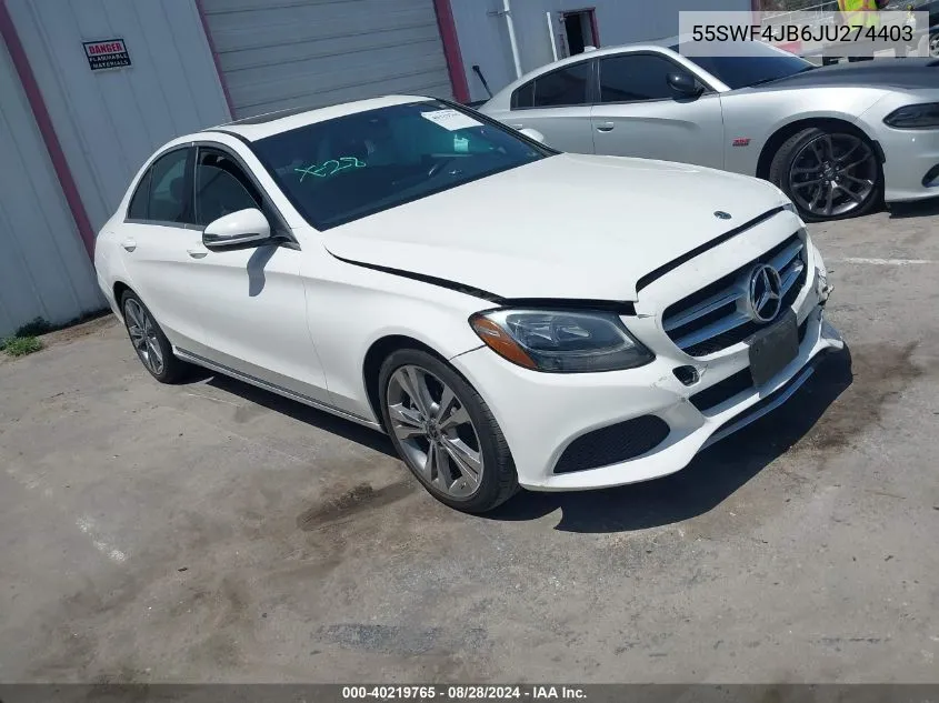 2018 Mercedes-Benz C 300 VIN: 55SWF4JB6JU274403 Lot: 40219765