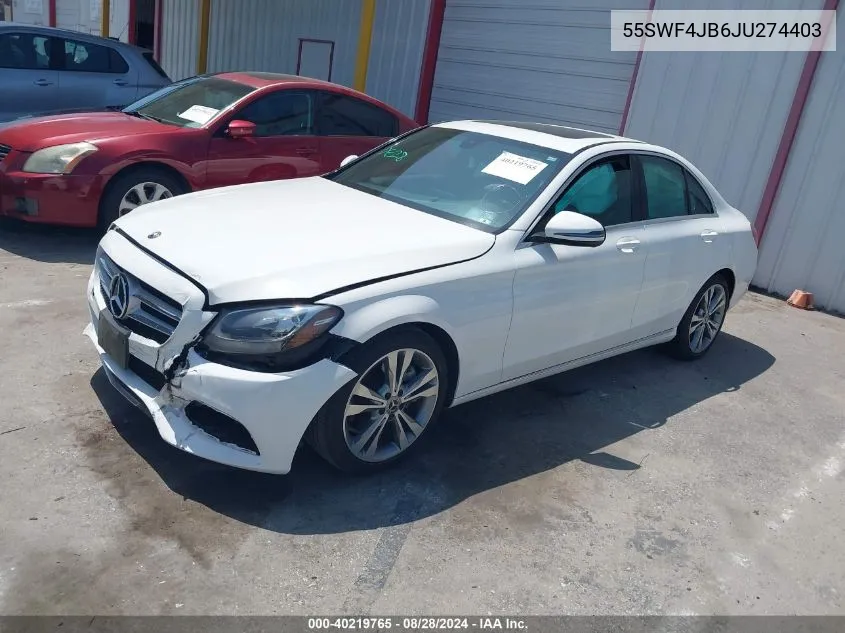 2018 Mercedes-Benz C 300 VIN: 55SWF4JB6JU274403 Lot: 40219765