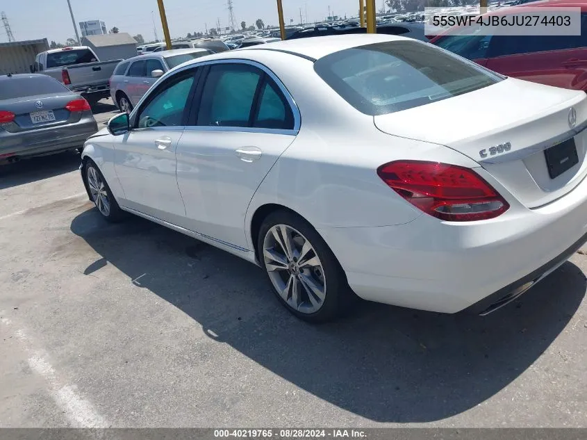 2018 Mercedes-Benz C 300 VIN: 55SWF4JB6JU274403 Lot: 40219765