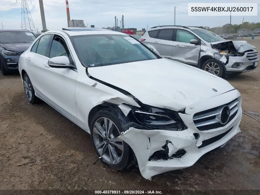 2018 Mercedes-Benz C 300 4Matic VIN: 55SWF4KBXJU260017 Lot: 40379931