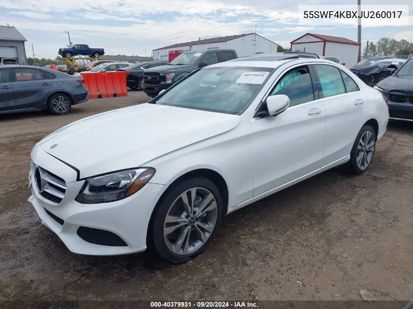 2018 Mercedes-Benz C 300 4Matic VIN: 55SWF4KBXJU260017 Lot: 40379931