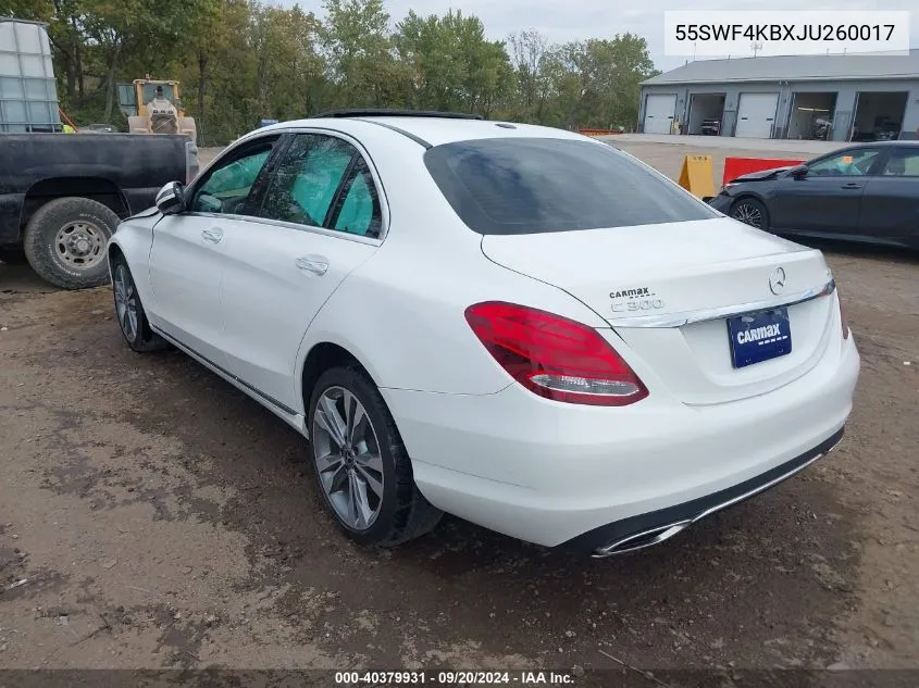 2018 Mercedes-Benz C 300 4Matic VIN: 55SWF4KBXJU260017 Lot: 40379931