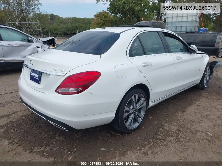 2018 Mercedes-Benz C 300 4Matic VIN: 55SWF4KBXJU260017 Lot: 40379931