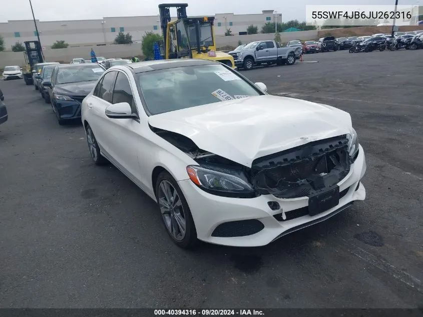 2018 Mercedes-Benz C 300 VIN: 55SWF4JB6JU262316 Lot: 40394316