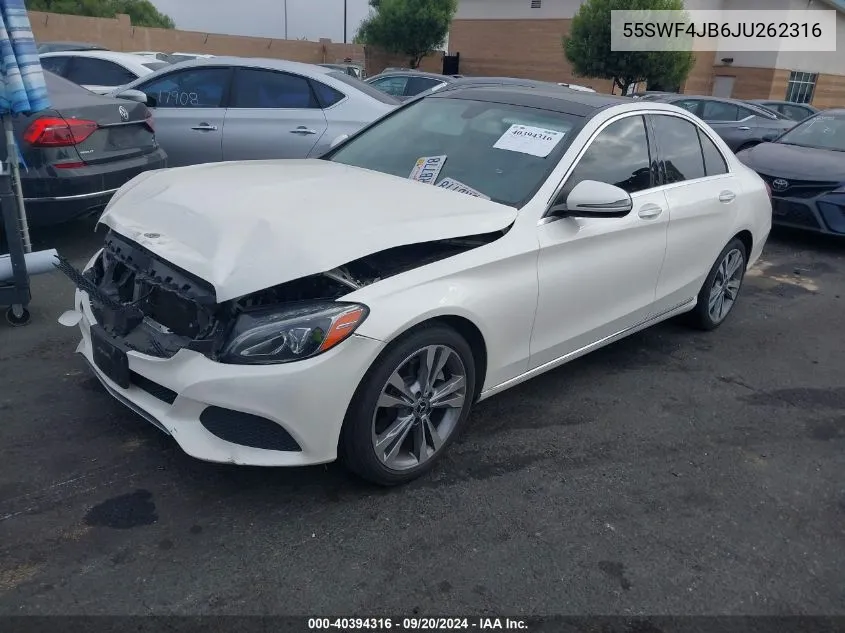 2018 Mercedes-Benz C 300 VIN: 55SWF4JB6JU262316 Lot: 40394316