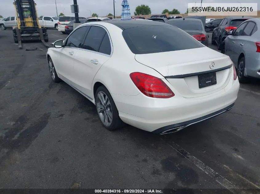 2018 Mercedes-Benz C 300 VIN: 55SWF4JB6JU262316 Lot: 40394316