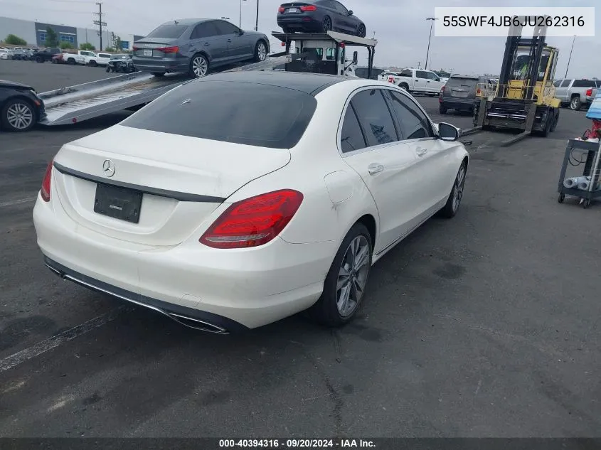 2018 Mercedes-Benz C 300 VIN: 55SWF4JB6JU262316 Lot: 40394316