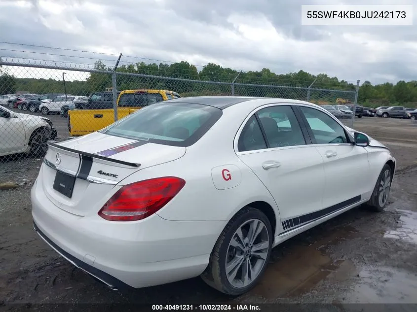 2018 Mercedes-Benz C 300 4Matic VIN: 55SWF4KB0JU242173 Lot: 40491231