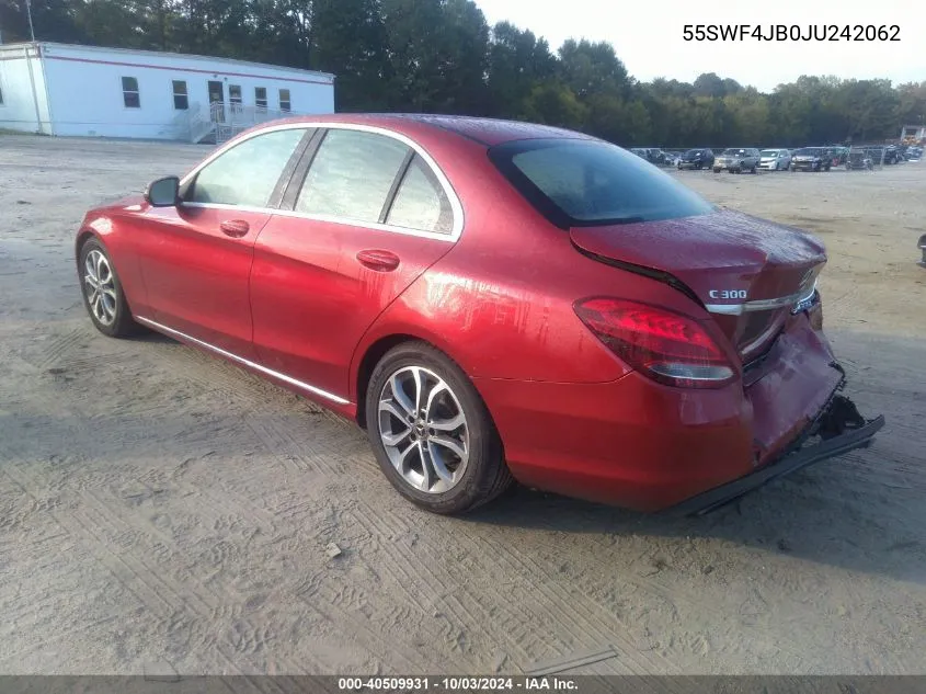 2018 Mercedes-Benz C 300 VIN: 55SWF4JB0JU242062 Lot: 40509931