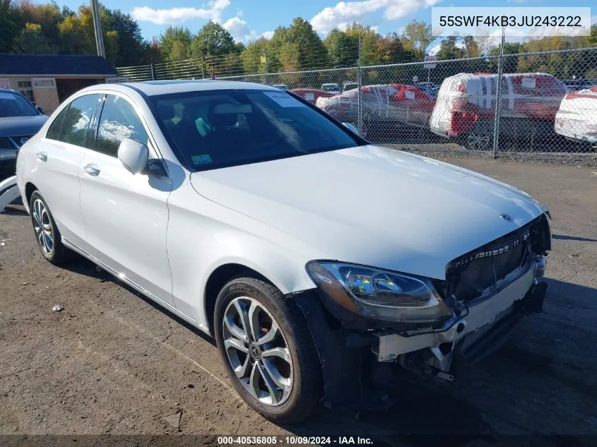 2018 Mercedes-Benz C 300 4Matic VIN: 55SWF4KB3JU243222 Lot: 40536805