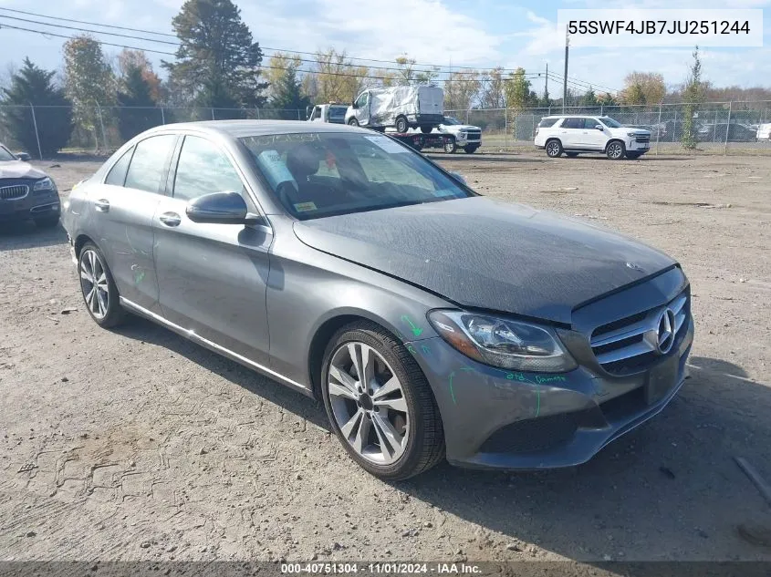 2018 Mercedes-Benz C 300 VIN: 55SWF4JB7JU251244 Lot: 40751304