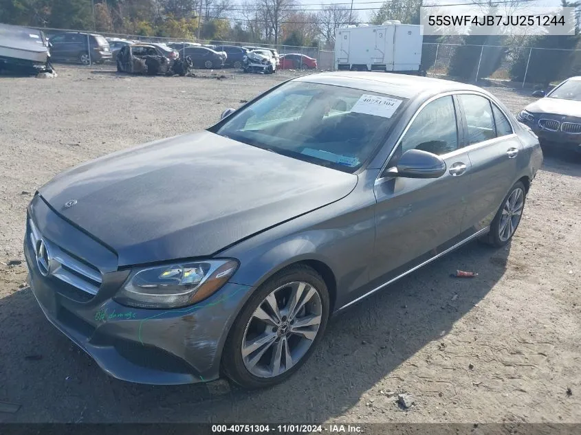 2018 Mercedes-Benz C 300 VIN: 55SWF4JB7JU251244 Lot: 40751304