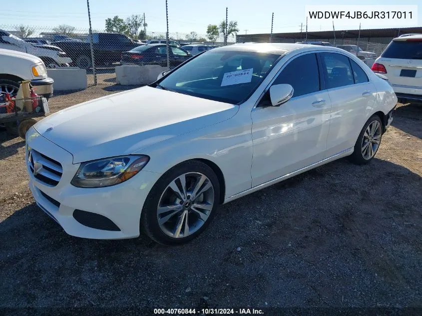 2018 Mercedes-Benz C 300 VIN: WDDWF4JB6JR317011 Lot: 40760844