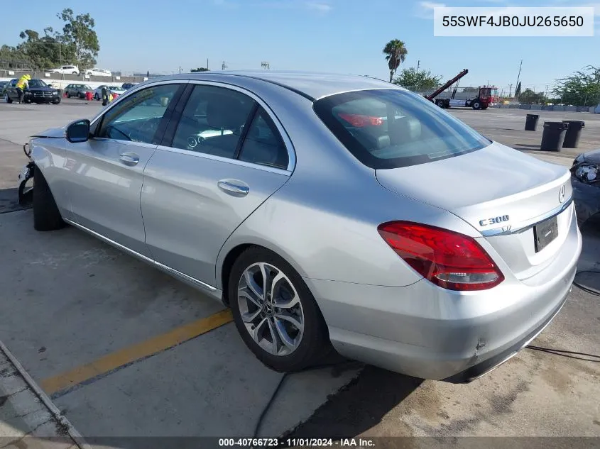 2018 Mercedes-Benz C 300 VIN: 55SWF4JB0JU265650 Lot: 40766723