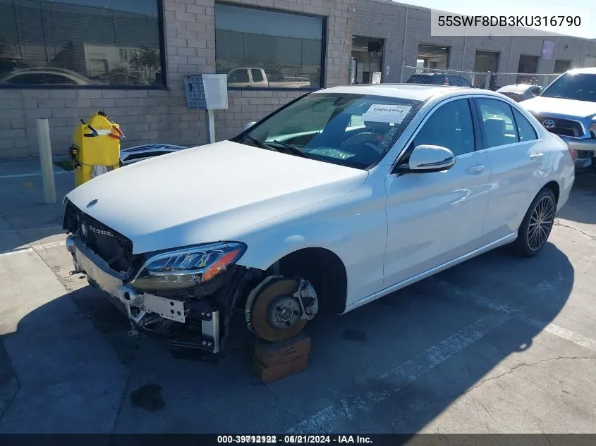 2019 Mercedes-Benz C 300 VIN: 55SWF8DB3KU316790 Lot: 39712122