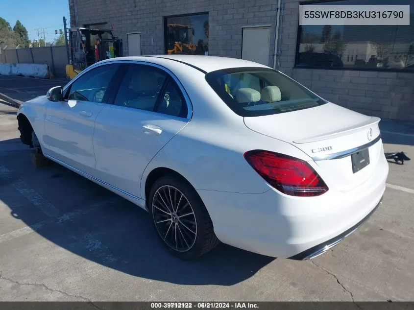 2019 Mercedes-Benz C 300 VIN: 55SWF8DB3KU316790 Lot: 39712122