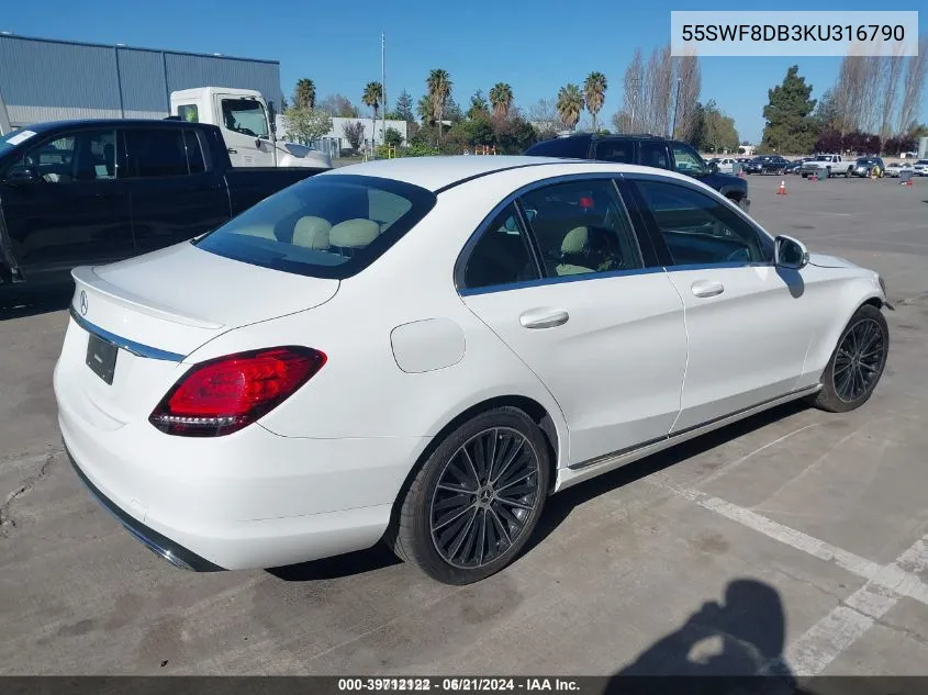 2019 Mercedes-Benz C 300 VIN: 55SWF8DB3KU316790 Lot: 39712122