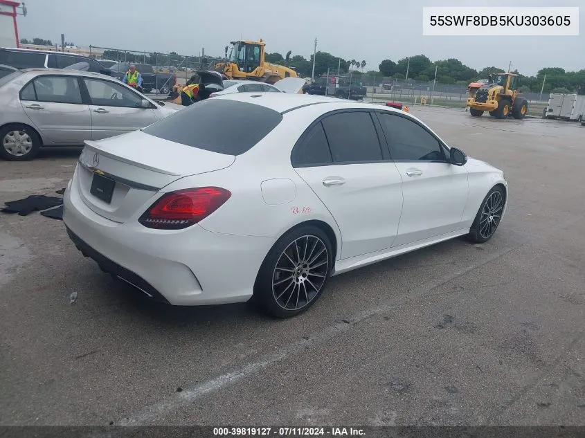 2019 Mercedes-Benz C 300 VIN: 55SWF8DB5KU303605 Lot: 39819127