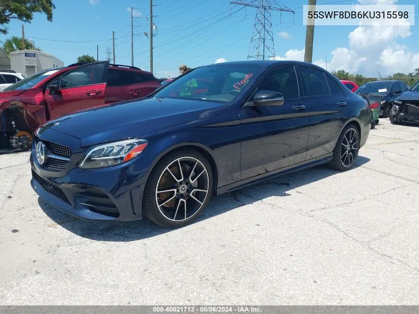 2019 Mercedes-Benz C 300 VIN: 55SWF8DB6KU315598 Lot: 40021713