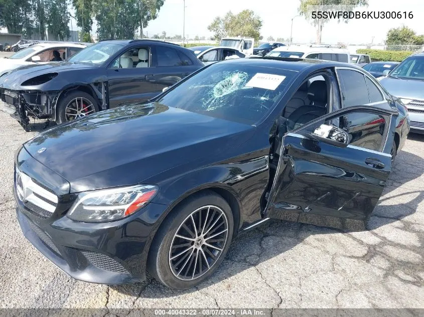 2019 Mercedes-Benz C 300 VIN: 55SWF8DB6KU300616 Lot: 40043322