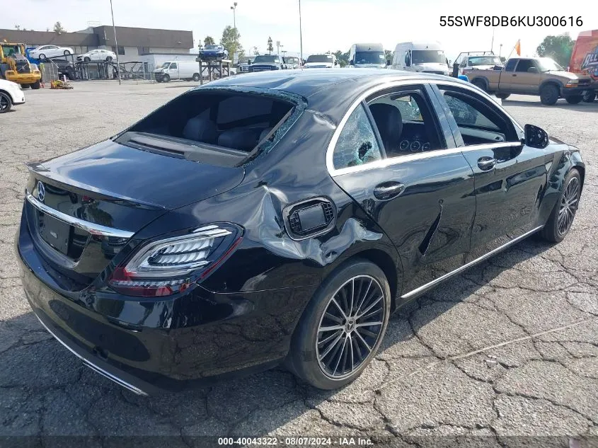 2019 Mercedes-Benz C 300 VIN: 55SWF8DB6KU300616 Lot: 40043322