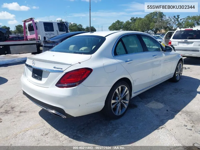 2019 Mercedes-Benz C 300 4Matic VIN: 55SWF8EB0KU302344 Lot: 40211883