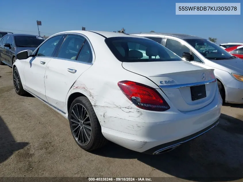 2019 Mercedes-Benz C 300 300 VIN: 55SWF8DB7KU305078 Lot: 40338246