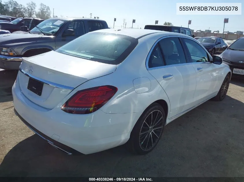 2019 Mercedes-Benz C 300 300 VIN: 55SWF8DB7KU305078 Lot: 40338246