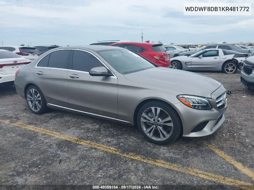 2019 Mercedes-Benz C 300 VIN: WDDWF8DB1KR481772 Lot: 40359184