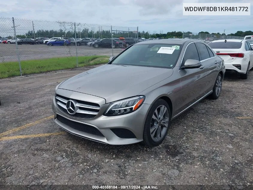 2019 Mercedes-Benz C 300 VIN: WDDWF8DB1KR481772 Lot: 40359184