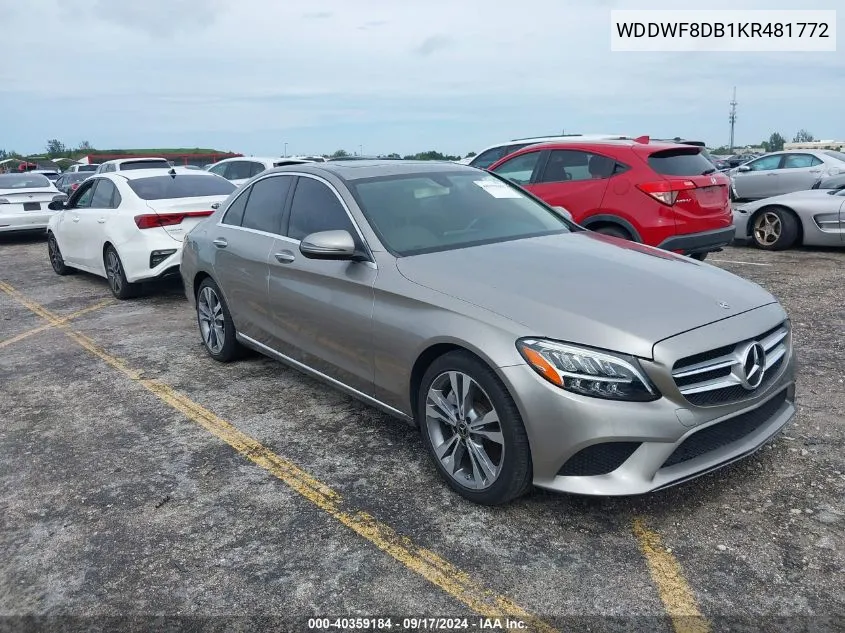 2019 Mercedes-Benz C 300 VIN: WDDWF8DB1KR481772 Lot: 40359184