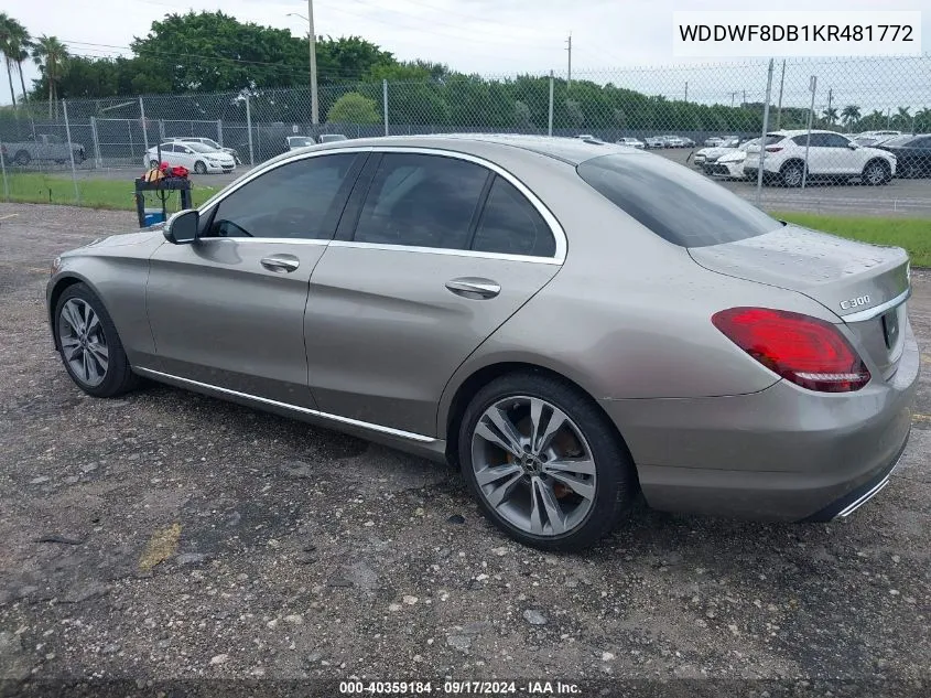 2019 Mercedes-Benz C 300 VIN: WDDWF8DB1KR481772 Lot: 40359184