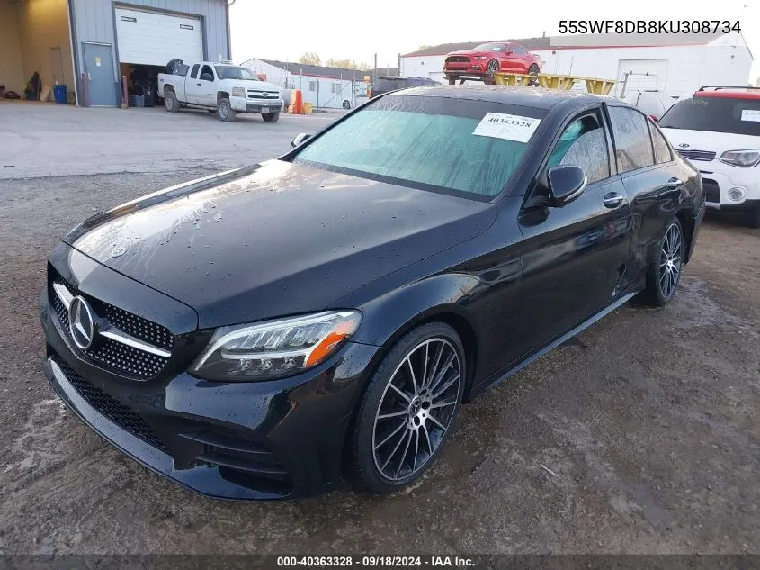 2019 Mercedes-Benz C 300 VIN: 55SWF8DB8KU308734 Lot: 40363328