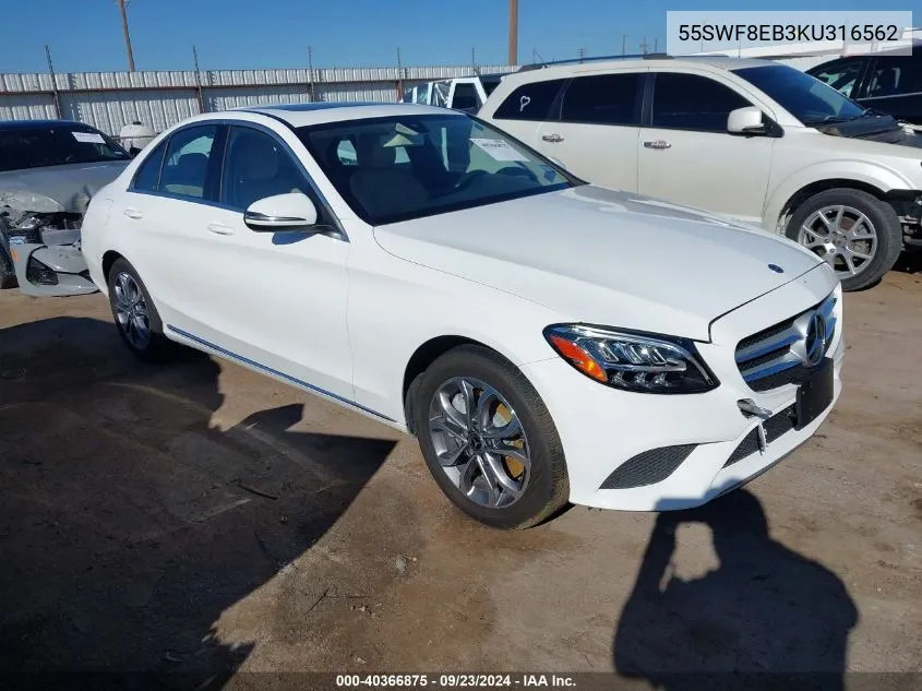 2019 Mercedes-Benz C 300 4Matic VIN: 55SWF8EB3KU316562 Lot: 40366875