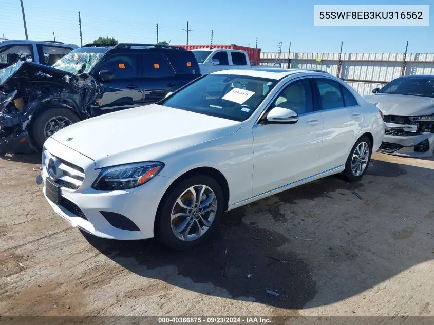 2019 Mercedes-Benz C 300 4Matic VIN: 55SWF8EB3KU316562 Lot: 40366875