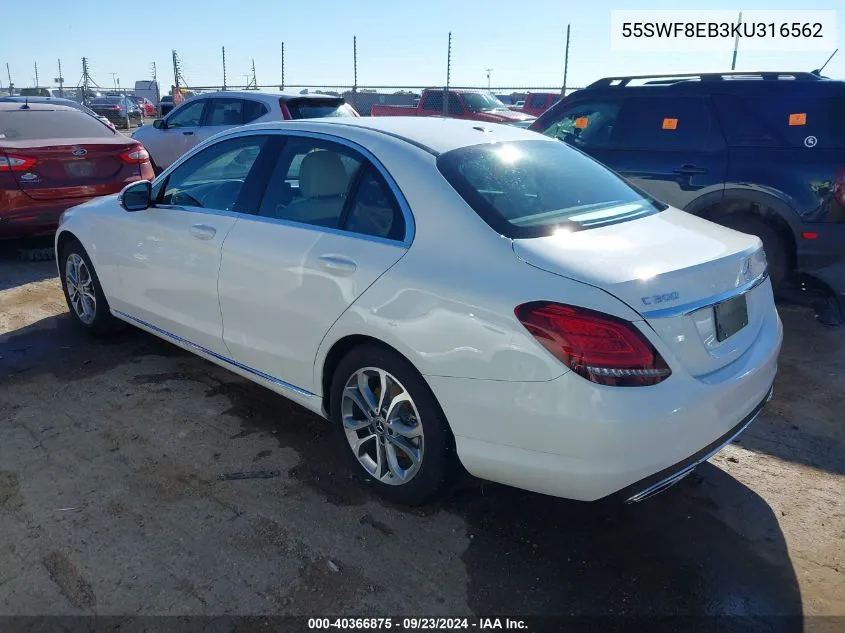 2019 Mercedes-Benz C 300 4Matic VIN: 55SWF8EB3KU316562 Lot: 40366875