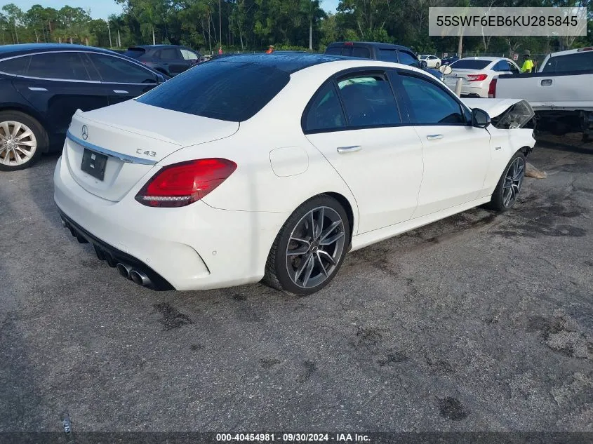 2019 Mercedes-Benz C 43 Amg VIN: 55SWF6EB6KU285845 Lot: 40454981