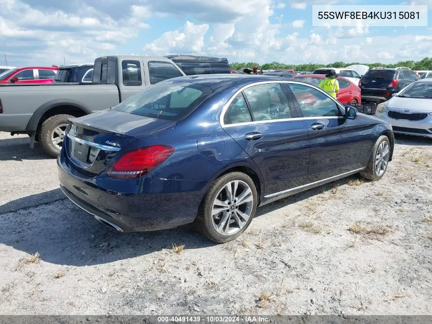 2019 Mercedes-Benz C 300 4Matic VIN: 55SWF8EB4KU315081 Lot: 40491439