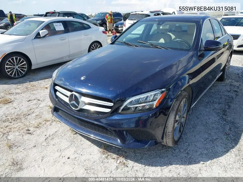 2019 Mercedes-Benz C 300 4Matic VIN: 55SWF8EB4KU315081 Lot: 40491439