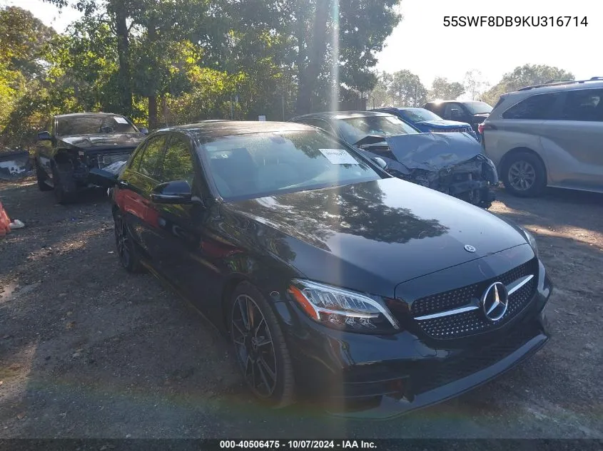 2019 Mercedes-Benz C 300 VIN: 55SWF8DB9KU316714 Lot: 40506475