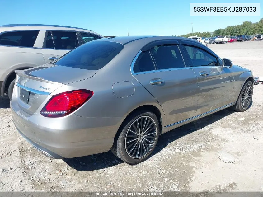 2019 Mercedes-Benz C 300 4Matic VIN: 55SWF8EB5KU287033 Lot: 40547614